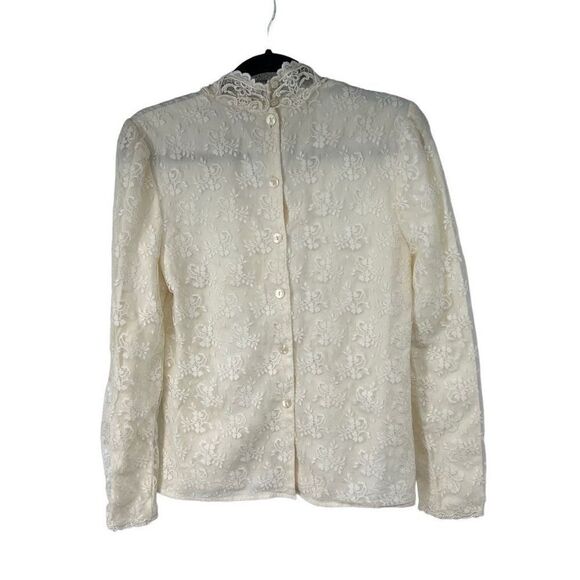 80’s Talbots Scott McClintock Lack Mock Collar Elegant Victorian Style Blouse - Picture 2 of 7